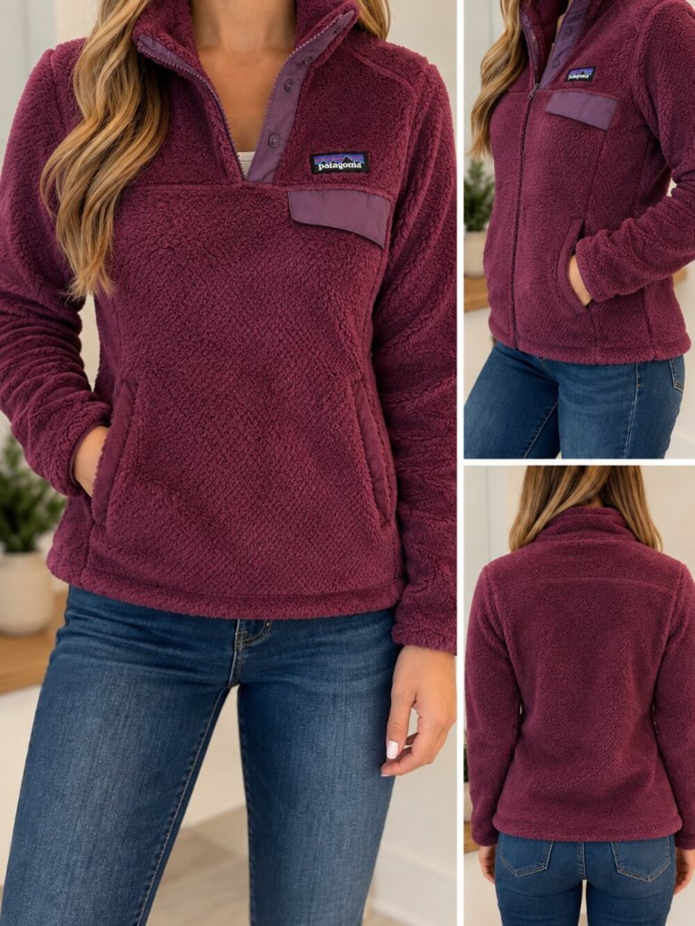 Patagonia Re-Tool Snap-T Fleece Pullover Burgundy Women's XS